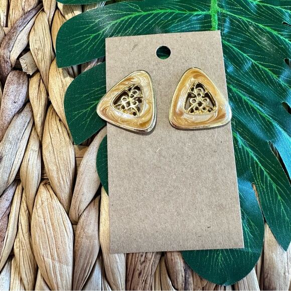 BOGO FREE Vintage enamel triangular earrings post - Picture 4 of 4